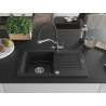 Mexen Pablo Granitspüle 1-Becken mit Abtropfbrett und Küchenarmatur Duo, schwarz/silber metallic - 6510-73-671701-07