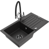 Mexen Pablo Granitspüle 1-becken mit Abtropffläche und Küchenarmatur Duo, schwarz/silber Metallic - 6510-73-671701-07-B