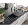 Mexen Pablo Granitspüle ein Becken mit Abtropffläche und Küchenarmatur Duo, schwarz/silberner Metallic - 6510-73-671701-57-B