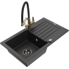 Mexen Pablo granite sink with 1 bowl, drainer, and Duo kitchen tap, black/silver metallic - 6510-73-671701-57-B