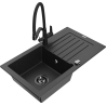 Mexen Pablo granite sink 1-bowl with drainer and Duo kitchen tap, black/silver metallic - 6510-73-671701-70-B