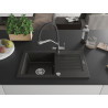 Mexen Pablo Granit gootsteen 1-komorsig met afdruiprek en keukenkraan Duo, zwart/gouden metallic - 6510-75-671701-07