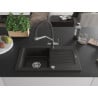 Mexen Pablo granite sink 1-bowl with drainer and kitchen faucet Duo, black/gold metallic - 6510-75-671701-07
