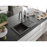 Mexen Pablo Granitspüle 1-beckig mit Abtropffläche und Küchenarmatur Duo, schwarz/gold metallic - 6510-75-671701-07-B