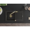 Mexen Pablo Granitspüle 1-beckig mit Abtropffläche und Küchenarmatur Duo, schwarz/goldener Metallic - 6510-75-671701-57-G