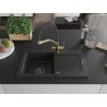 Mexen Pablo Granitspüle 1-Becken mit Abtropffläche und Küchenarmatur Duo, schwarz/gold metallic - 6510-75-671701-57-B