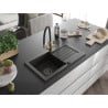Mexen Pablo Granitspüle 1-Becken mit Abtropffläche und Küchenarmatur Duo, schwarz/gold metallic - 6510-75-671701-57-B