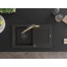 Mexen Pablo Granitspüle 1-Becken mit Abtropffläche und Küchenarmatur Duo, schwarz/gold metallic - 6510-75-671701-57-B