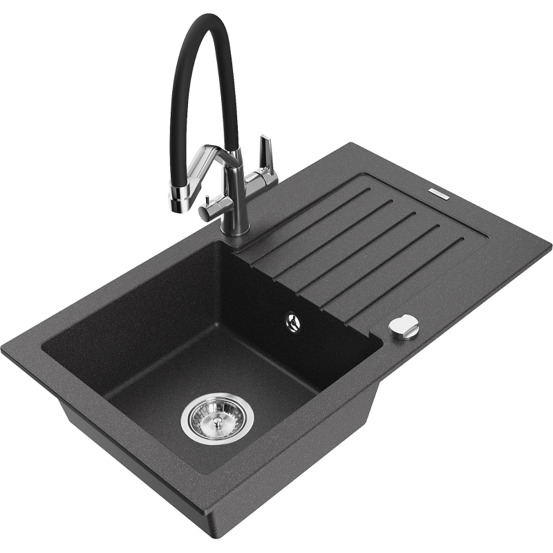 Mexen Pablo eenzelne Granitspullsteen mat Ofloossystem an Kichekrunn Duo, schwaarz gesprenkelt - 6510-76-671701-07