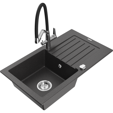 Mexen Pablo fregadero de granito de 1 seno con escurridor y grifo de cocina Duo, negro moteado - 6510-76-671701-07