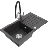 Mexen Pablo graniittinen 1-allasinen keittiöallas valutasoineen ja keittiöhana Duo, musta pilkullinen - 6510-76-671701-07