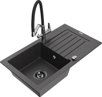 Mexen Pablo 1-basin granite sink with drainer and Duo kitchen tap, speckled black - 6510-76-671701-07-B