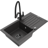 Mexen Pablo 1-bowl granite sink with drainer and Duo kitchen faucet, speckled black - 6510-76-671701-70-B