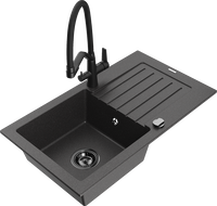 Mexen Pablo graniidist köögivalamu ühekambriline koos nõudekuivatuspinnaga ja köögisegistiga Duo, must täpiline