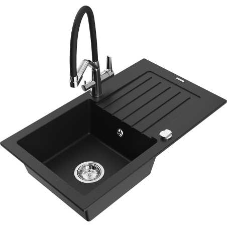 Mexen Pablo Granit-Spullsteen 1-Komor mat Drëpsasser an Kichekran Duo, schwaarz - 6510-77-671701-07