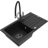 Mexen Pablo 1-bowl granite sink with drainer and Duo kitchen tap, black - 6510-77-671701-07-B