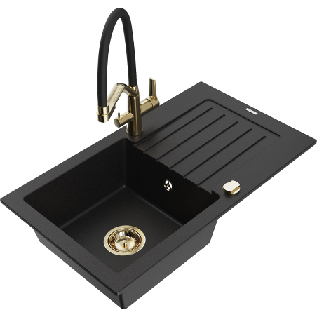 Mexen Pablo fregadero de granito de 1 seno con escurridor y grifo de cocina Duo, negro - 6510-77-671701-57-G
