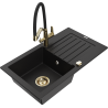 Mexen Pablo 1-komorige granieten gootsteen met afdruiprek en Duo keukenmengkraan, zwart - 6510-77-671701-57-G