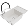 Mexen Elias single-bowl granite sink with drainer and Duo kitchen tap, white - 6511-20-671701-07