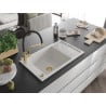 Mexen Elias granite sink 1-bowl with drainer and Duo kitchen tap, white - 6511-20-671701-57-G