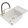Mexen Elias granite sink 1-bowl with drainer and Duo kitchen tap, white - 6511-20-671701-57-G
