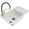 Mexen Elias fregadero de granito de 1 cuenco con escurridor y grifo de cocina Duo, blanco - 6511-20-671701-57-B