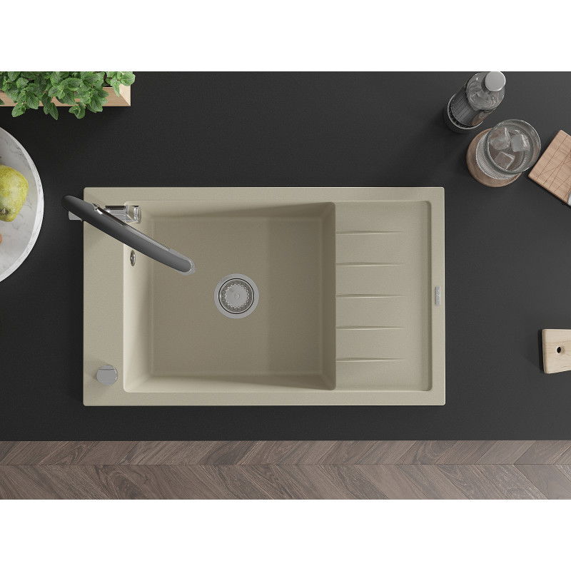 Mexen Elias granite sink 1-bowl with drainer and Duo kitchen tap, beige - 6511-69-671701-07