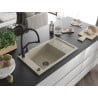Mexen Elias 1-bowl granite sink with drainer and Duo kitchen tap, beige - 6511-69-671701-70-B