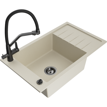 Mexen Elias lavello da cucina in granito 1 vasca con sgocciolatoio e rubinetto Duo, beige - 6511-69-671701-70-B