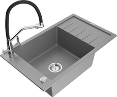 Mexen Elias fregadero de granito de 1 seno con escurridor y grifo de cocina Duo, gris - 6511-71-671701-07