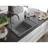Mexen Elias fregadero de granito de 1 tazón con escurridor y grifo de cocina Duo, gris - 6511-71-671701-07-B