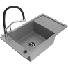 Mexen Elias fregadero de granito de 1 seno con escurridor y grifo de cocina Duo, gris - 6511-71-671701-07-B