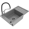 Mexen Elias granite sink 1-bowl with drainer and Duo kitchen tap, grey - 6511-71-671701-07-B