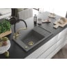 Mexen Elias Granite Kitchen Sink 1-Bowl with Drainer and Duo Kitchen Tap, Grey - 6511-71-671701-57-G