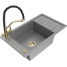 Mexen Elias 1-Bowl Granite Sink with Drainer and Duo Kitchen Faucet, Gray - 6511-71-671701-57-G