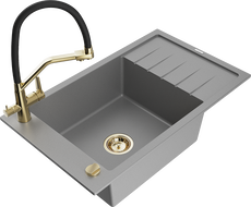 Mexen Elias fregadero de granito de 1 cubeta con escurridor y grifo de cocina Duo, gris - 6511-71-671701-57-G