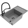 Mexen Elias fregadero de granito de 1 seno con escurridor y grifo de cocina Duo, gris - 6511-71-671701-70-B