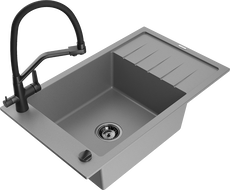 Mexen Elias fregadero de granito de 1 seno con escurridor y grifo de cocina Duo, gris - 6511-71-671701-70-B