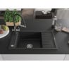 Mexen Elias granite sink 1-bowl with drainer and kitchen mixer Duo, black/silver metallic - 6511-73-671701-07
