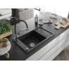 Mexen Elias granite sink 1-bowl with drainer and kitchen mixer Duo, black/silver metallic - 6511-73-671701-07