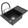 Mexen Elias granite kitchen sink 1-bowl with drainer and Duo kitchen faucet, black/silver metallic - 6511-73-671701-07