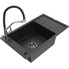 Mexen Elias granite sink 1-bowl with drainer and Duo kitchen tap, black/silver metallic - 6511-73-671701-07-B