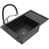 Mexen Elias Granitspüle 1-Kammer mit Abtropffläche und Küchenarmatur Duo, schwarz/silber metallic - 6511-73-671701-07-B