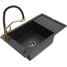 Mexen Elias granite sink 1-bowl with drainer and Duo kitchen tap, black/silver metallic - 6511-73-671701-57-B