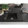 Mexen Elias Granitspüle 1-Becken mit Abtropffläche und Küchenarmatur Duo, schwarz/gold metallisch - 6511-75-671701-07