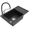 Mexen Elias fregadero de granito de 1 seno con escurridor y grifo de cocina Duo, negro/oro metálico - 6511-75-671701-07
