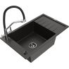 Mexen Elias granite single-bowl sink with drainer and Duo kitchen faucet, black/gold metallic - 6511-75-671701-07-B