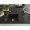 Mexen Elias granite kitchen sink 1-bowl with drainer and kitchen faucet Duo, black/gold metallic - 6511-75-671701-57-G