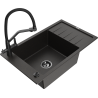 Mexen Elias 1-bowl granite sink with drainer and Duo kitchen faucet, black/gold metallic - 6511-75-671701-70-B