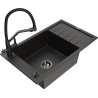 Mexen Elias fregadero de granito de 1 seno con escurridor y grifo de cocina Duo, negro/metálico dorado - 6511-75-671701-70-B